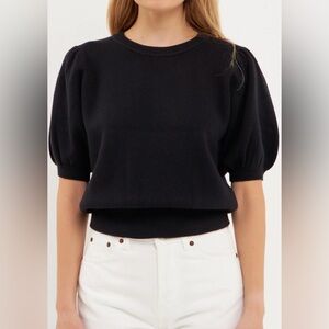 Puff Sleeve Black Sweater Top 🖤 Short Sleeve Blouse; Vici / English Factory